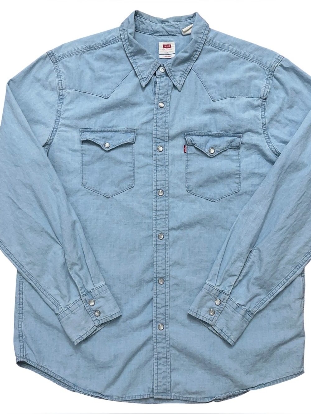 Levi's Shirt Mens Size L Long Sleeve Western Pearl Snap Button Standard Fit Blue